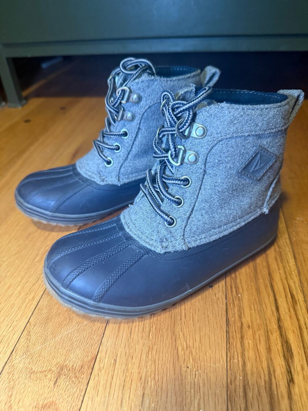 Sperry Bowline Duck Boots Kids Boys 12 Grey Wool Blend Rubber Waterproof